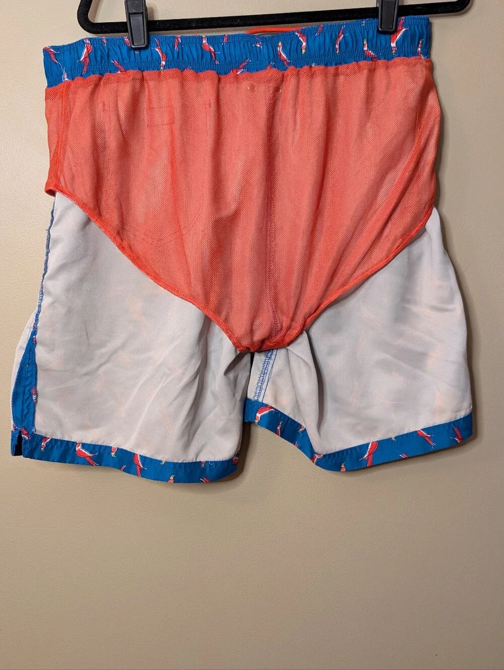 Lands' End Men's Blue Swim shorts Trunks Parrot Bird Print tropical size Large
